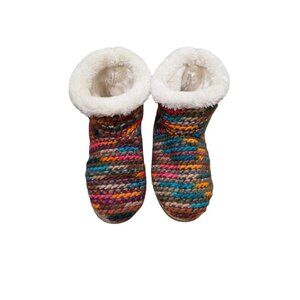 Minnetonka Betty Slipper Colorful Knit Boot Slippers Faux Fur Lining Size XL